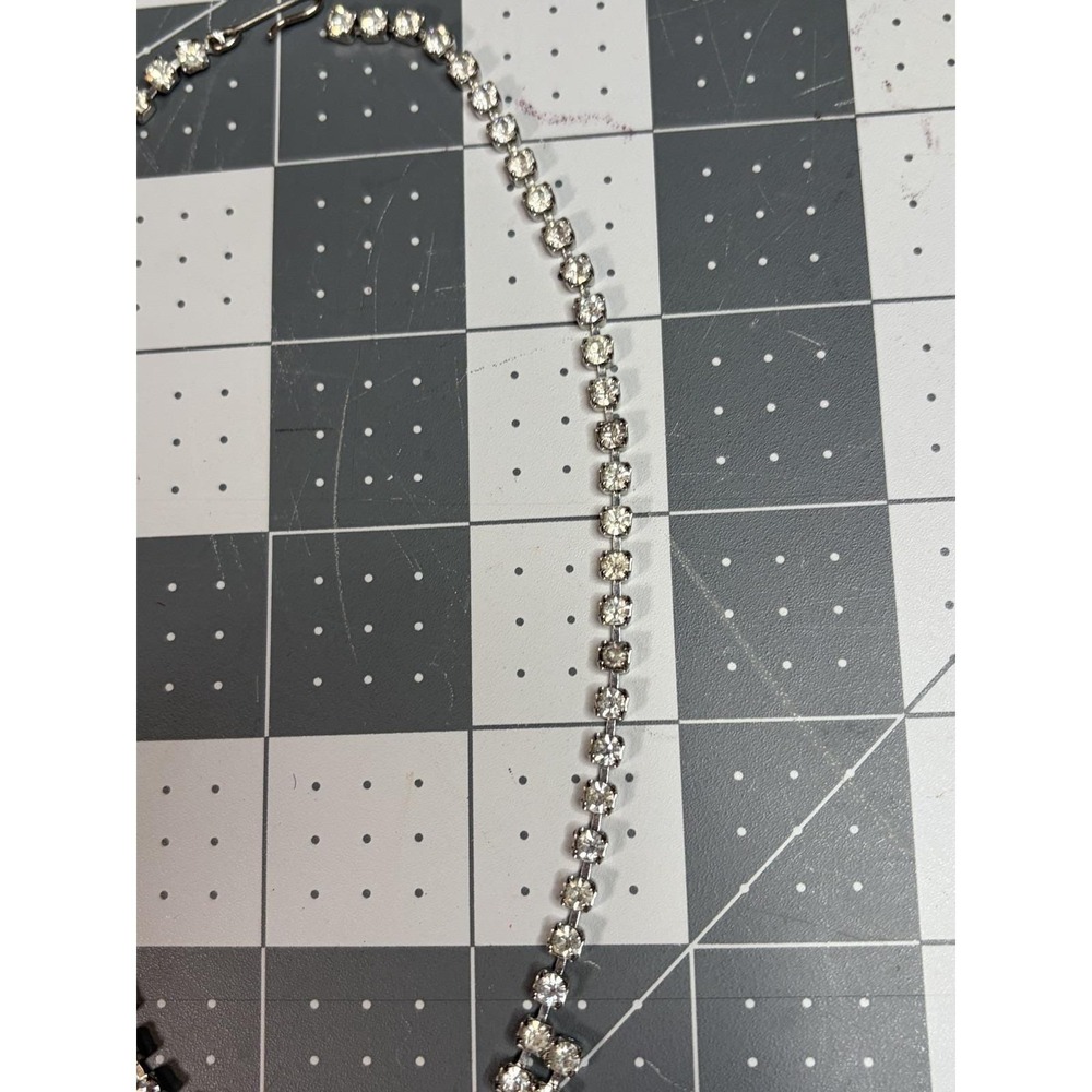 Vintage Silver Tone Rhinestone Choker Necklace Unmarked 14" 1950's 60's - Picture 4 of 7